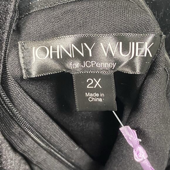 Johnny Wujek Dress Women's Size 2X Black Velvet Tank Ruffle Star Rhinestone NEW - Picture 2 of 4